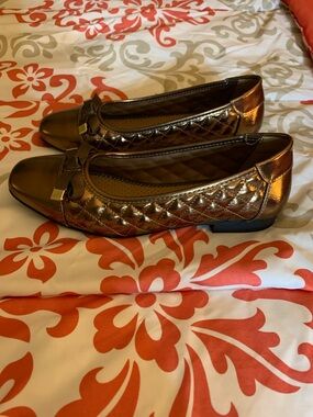 White Mountain Metallic Bronze Quilted Ballet Flats with Bow Accent